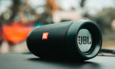 a close up shot of a portable bluetooth speakers