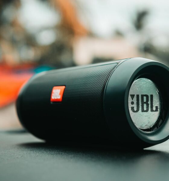 a close up shot of a portable bluetooth speakers
