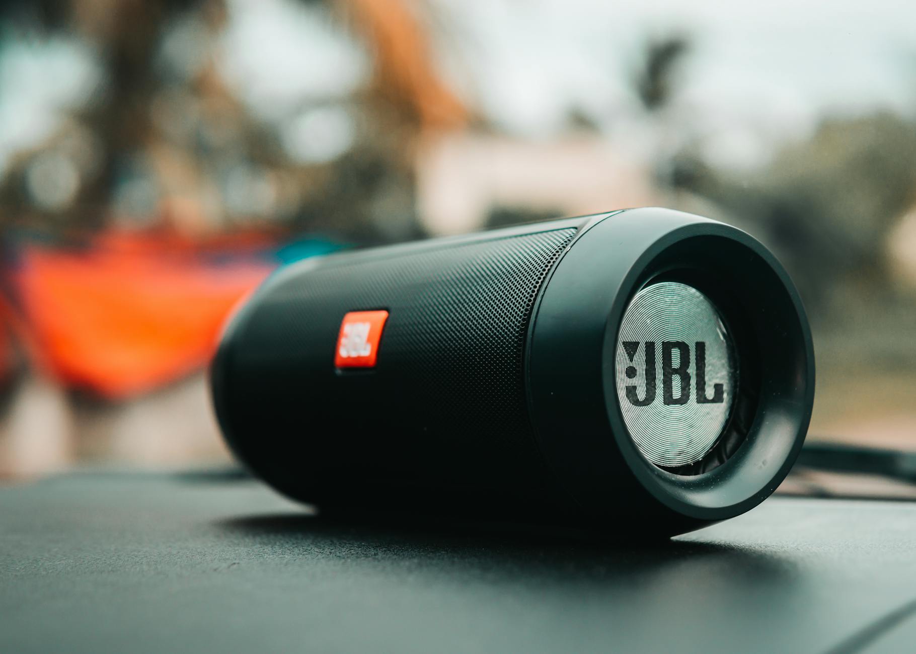 a close up shot of a portable bluetooth speakers