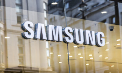 a Samsung sign on a window