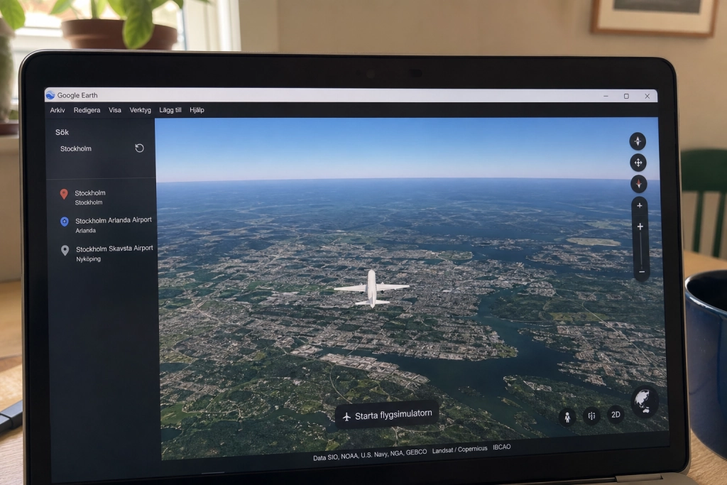 Gratis flygsimulator i webbläsaren: Så flyger du över Sverige med Google Earth