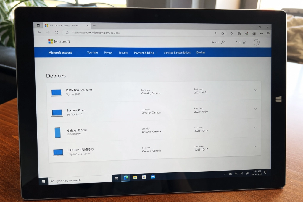 Två minuter på den här Microsoft-sidan visar vilka enheter som är inloggade på ditt konto