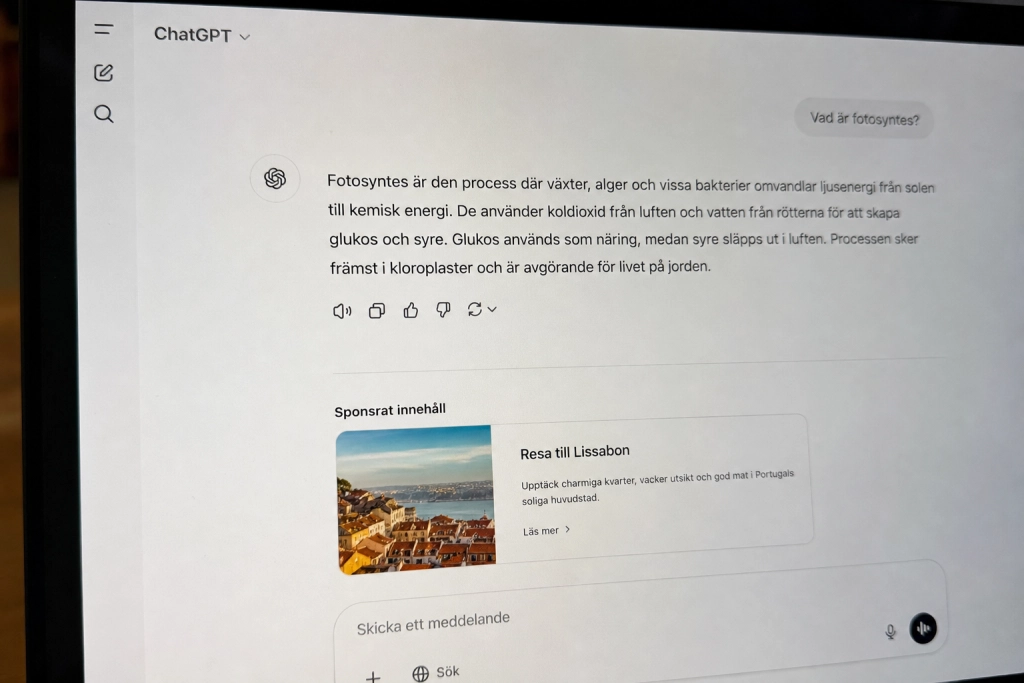 Använder du ChatGPT gratis i Sverige? Från idag följer det annonser med varje svar