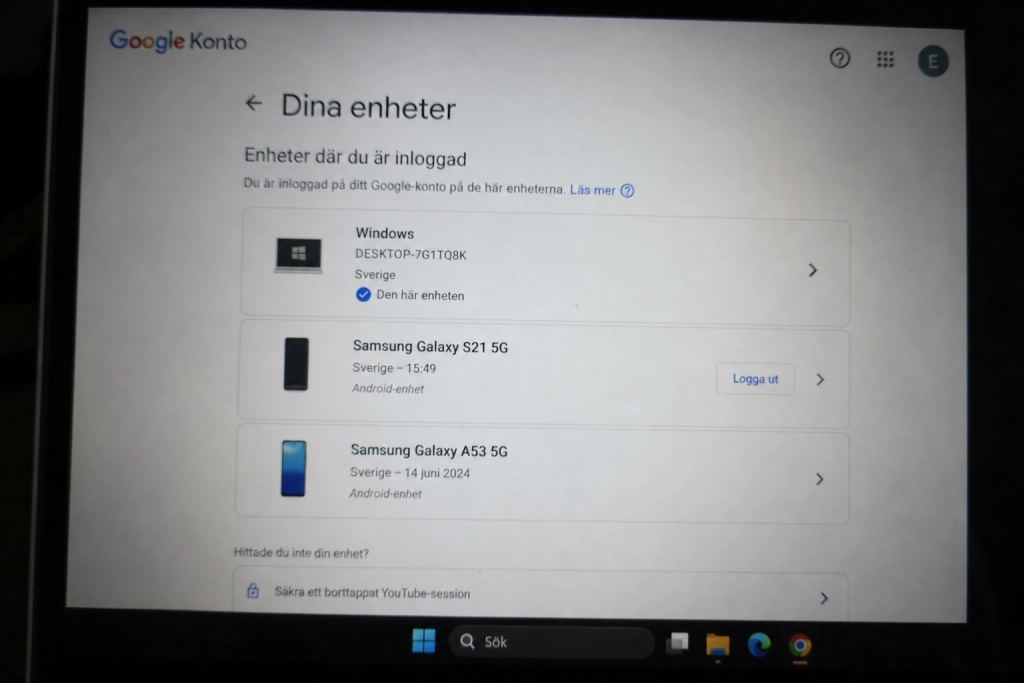 En okänd enhet kan vara inloggad på ditt Google-konto just nu: Två minuter avslöjar alla som har tillgång